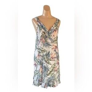 Divided V Neck Tropical Palm Dress Size 6